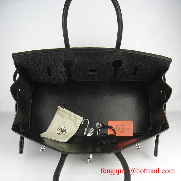 Hermes Birkin 42cm Togo Leather Bag 6109 Black silver padlock